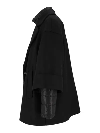 Fay Black Double-breasted Removable Down Lining Wool-blend Cape In Black