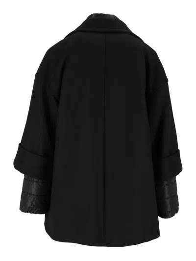 Fay Black Double-breasted Removable Down Lining Wool-blend Cape In Black