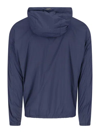 Herno Hooded Coat Drawstring Hood Elastic Cuffs In Blue