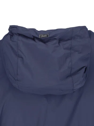 Herno Hooded Coat Drawstring Hood Elastic Cuffs In Blue