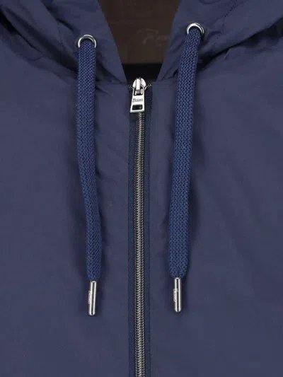 Herno Hooded Coat Drawstring Hood Elastic Cuffs In Blue