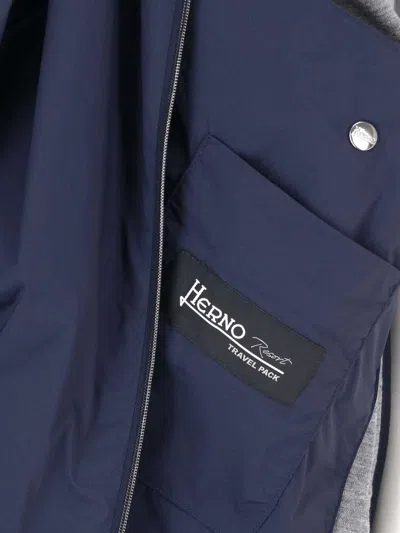 Herno Hooded Coat Drawstring Hood Elastic Cuffs In Blue