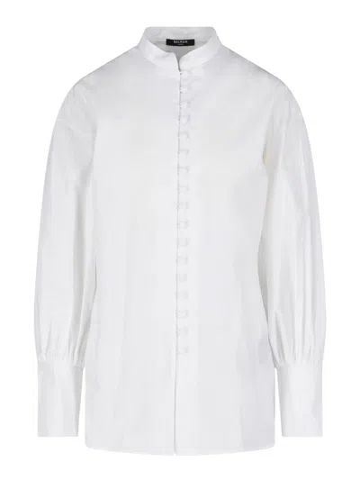 Balmain Stand Collar Button Front Blouse In White