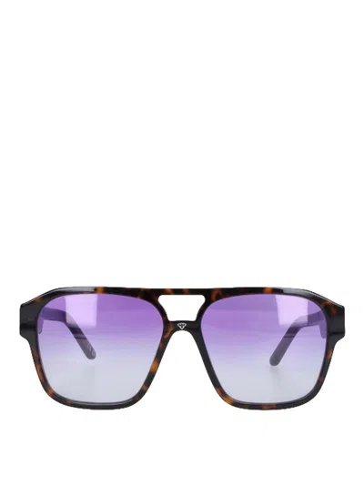 Facehide Double Bridge Rectangular Acetate Sunglasses With Gradient Lenses In Black