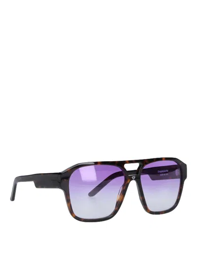Facehide Double Bridge Rectangular Acetate Sunglasses With Gradient Lenses In Black