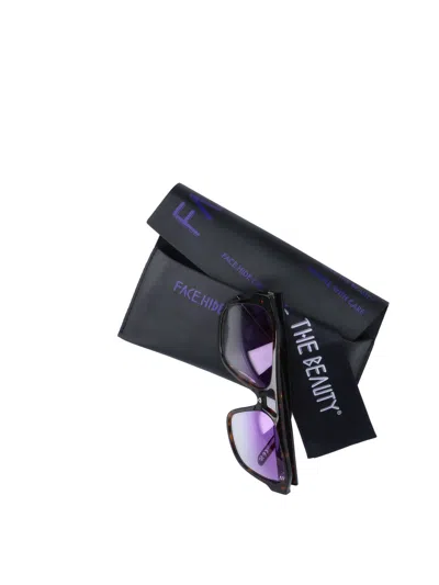 Facehide Double Bridge Rectangular Acetate Sunglasses With Gradient Lenses In Black