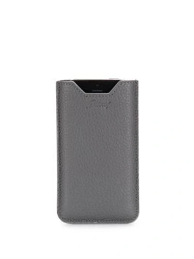 Brioni Pebbled Leather Phone Sleeve In Na