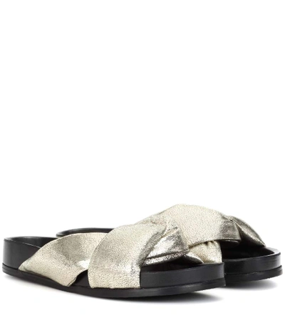 Shop Chloé Leather Slip-on Sandals In Grey Glitter