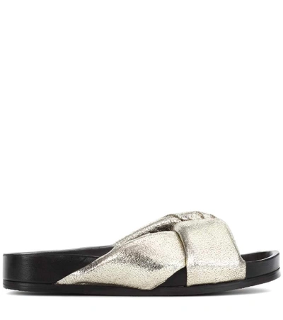 Shop Chloé Leather Slip-on Sandals In Grey Glitter