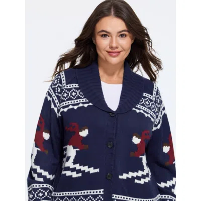 Bloomchic Ski Pattern Button Front Cardigan In Blue