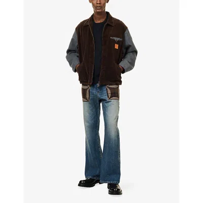 Khoki Mens Quilted-panel Denim Jeans Indigo In Blue