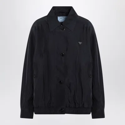 Prada Collared Jacket Elasticated Hem Front Pockets In Blue
