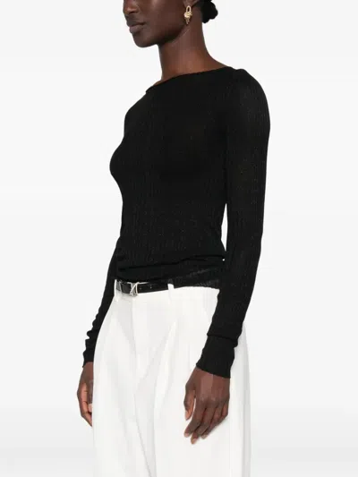 Arovescio Gerippter Pullover Mit U-boot-ausschnitt In Black