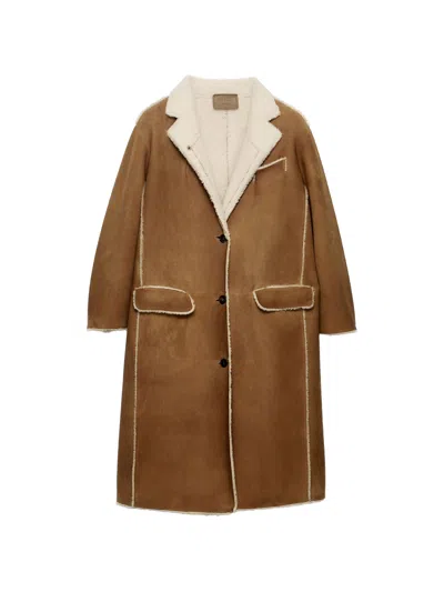 Prada Shearling Coat In Brown