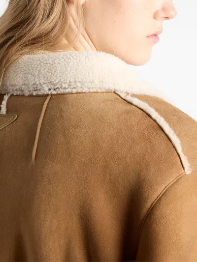 Prada Shearling Coat In Brown