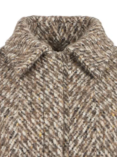 Kiton Herringbone-pattern Wool-blend Jacket In Brown