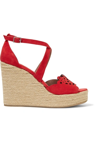 Tabitha Simmons Clem Laser-cut Suede Wedge Sandals