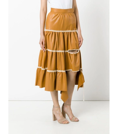 Shop Loewe Yellow Orange Cut-out Ruffled Skirt In Yellow/ Orange