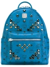 MCM logo print studded backpack,METAL100%