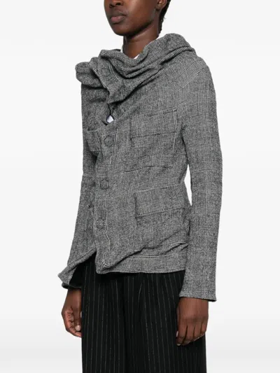 CHECK-PATTERN DRAPED JACKET
