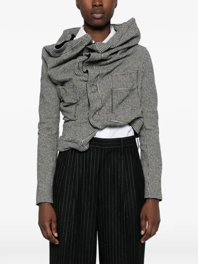 Junya Watanabe Houndstooth-pattern Draped-design Jacket In Gray