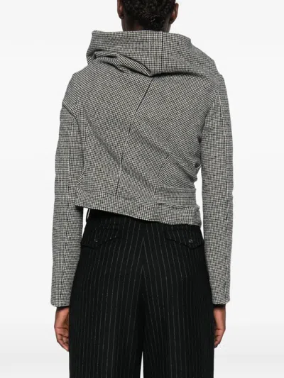 Junya Watanabe Houndstooth-pattern Draped-design Jacket In Gray