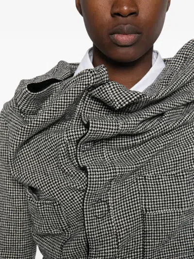 Junya Watanabe Houndstooth-pattern Draped-design Jacket In Gray