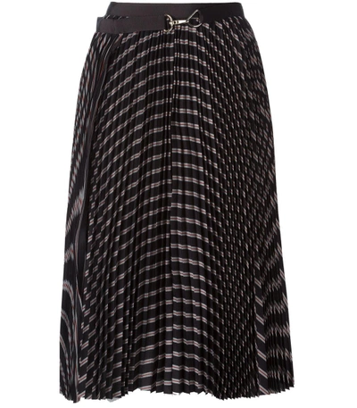 Shop Sacai Black Striped Pleated Midi Skirt