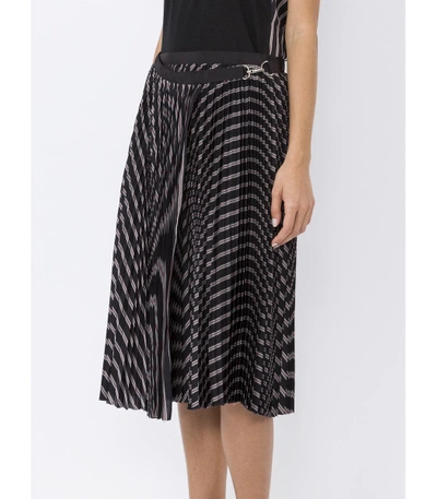 Shop Sacai Black Striped Pleated Midi Skirt