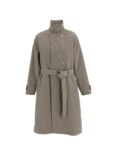 CHECK-PATTERN DOUBLE-BREASTED COAT