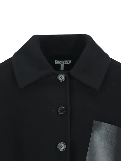 Loewe Leather-patch Cape-style Jacket In Black