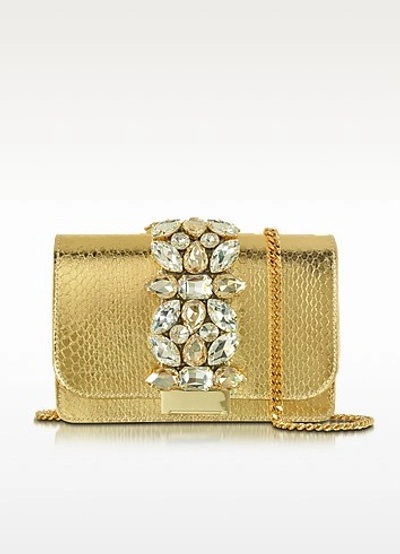 Gedebe Clicky Gold Snake Leather Clutch