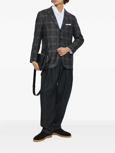 Kiton Check-pattern Blazer In Gray
