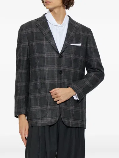 Kiton Check-pattern Blazer In Gray