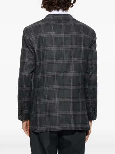 Kiton Check-pattern Blazer In Gray