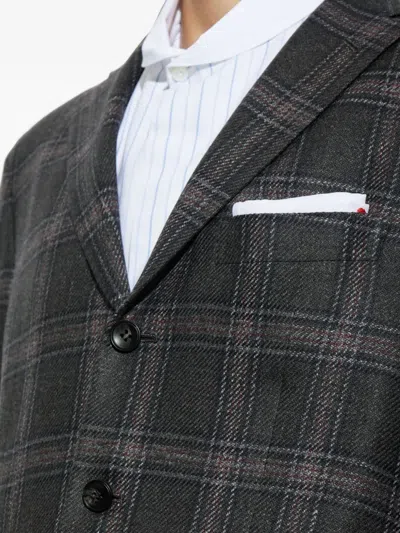 Kiton Check-pattern Blazer In Gray