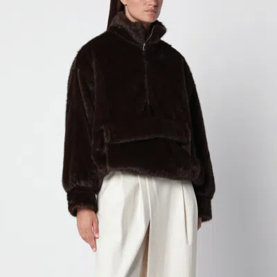 Source Unknown Faux Fur Half-zip Sweatshirt In Brown