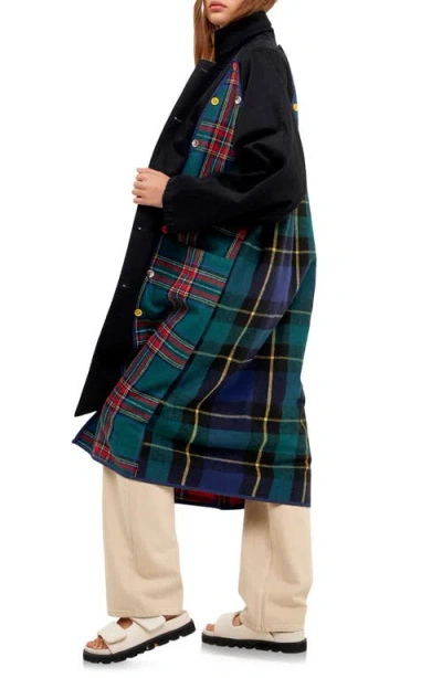 Grey Lab Reversible Check Long Coat In Black