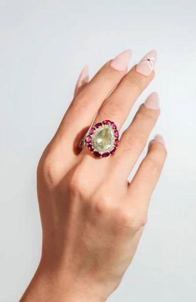 Ys Gems Green Amethyst & Lab Created Ruby Statement Ring In Green