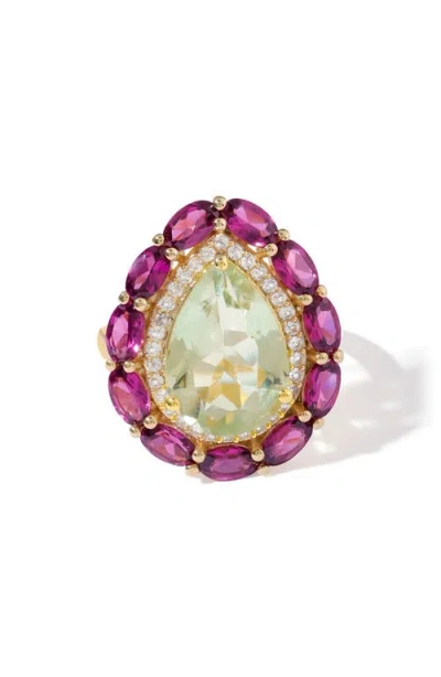 Ys Gems Green Amethyst & Lab Created Ruby Statement Ring In Green