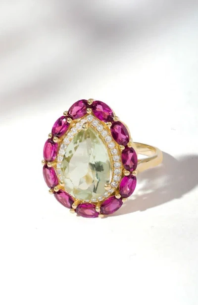 Ys Gems Green Amethyst & Lab Created Ruby Statement Ring In Green