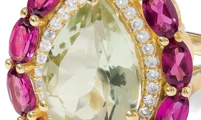 Ys Gems Green Amethyst & Lab Created Ruby Statement Ring In Green