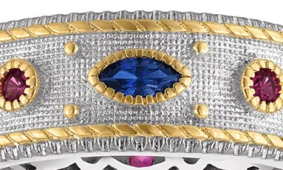 Fzn Lab Created Sapphire & Ruby Ring In White
