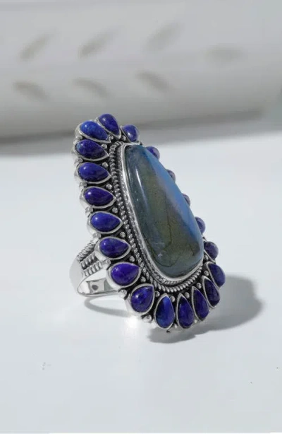 Ys Gems Labradorite Statement Ring In Blue