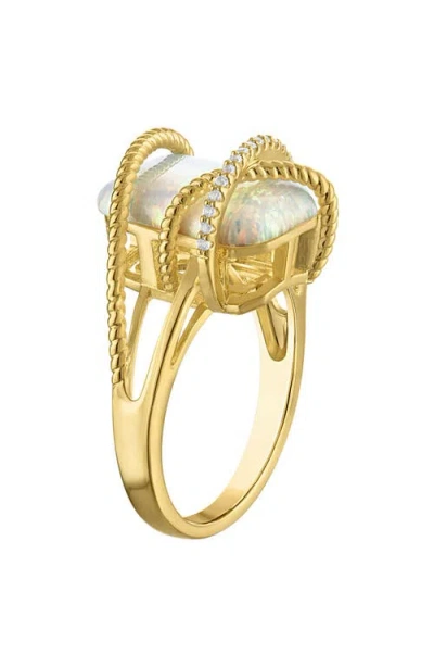 Fzn Lab Created Opal Statement Ring In White/ Yellow Gold