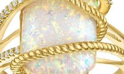 Fzn Lab Created Opal Statement Ring In White/ Yellow Gold