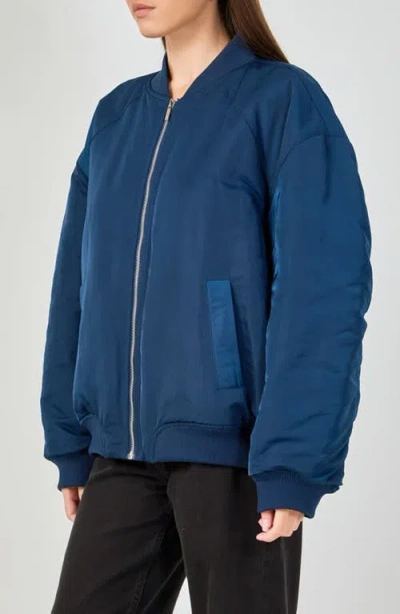 Grey Lab Ruched Bomber Jacket In Blue