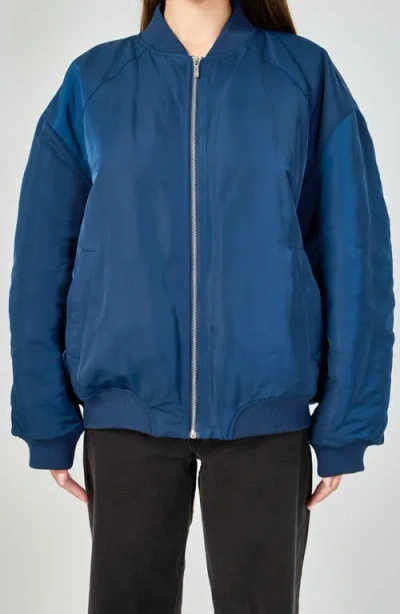 Grey Lab Ruched Bomber Jacket In Blue