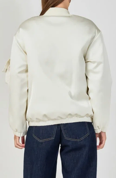 Grey Lab Satin Bomber Jacket In White