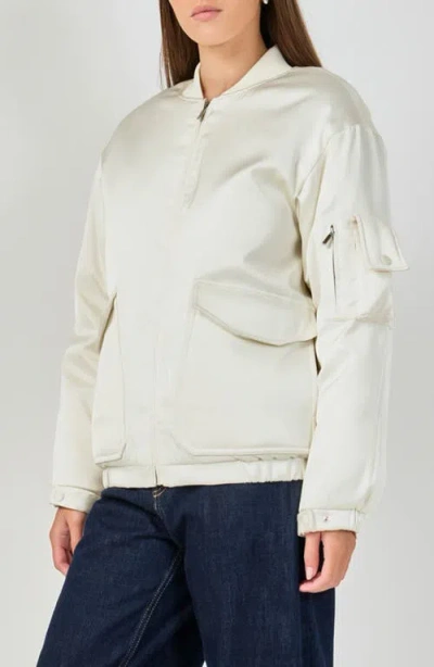 Grey Lab Satin Bomber Jacket In White